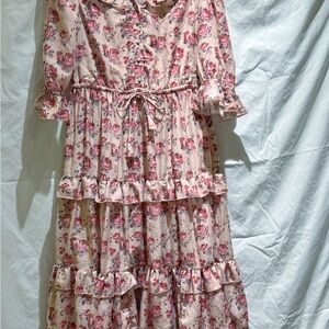 JessaKae Floral Midi Dress in Pink and Cream